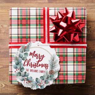 Festive Wreath with Red Berries and Eucalyptus Ornament Card
