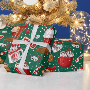 Festive Xmas Desserts Seamless Pattern Hot Choco Wrapping Paper