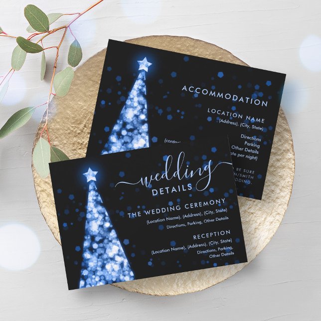 Festive Xmas Tree Navy Blue Wedding Details Card (Festive Xmas Tree Navy Blue Wedding Details Card)