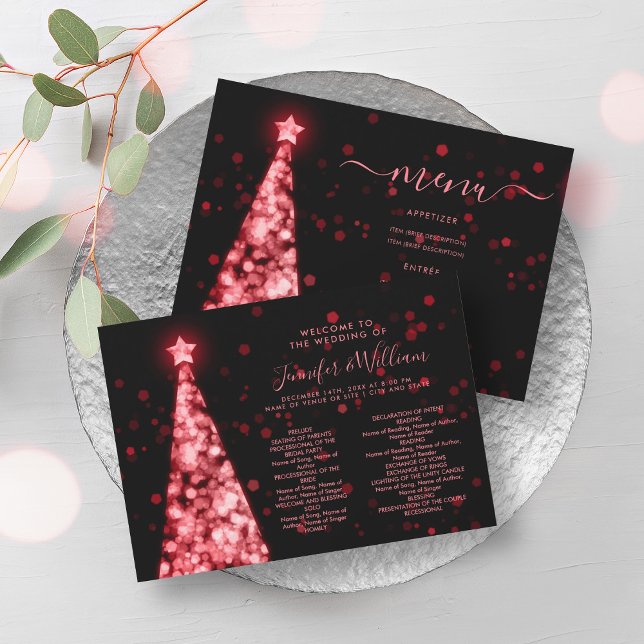 Festive Xmas Tree Red Black Wedding Menu Program (Festive Xmas Tree Red Black Wedding Menu Program)
