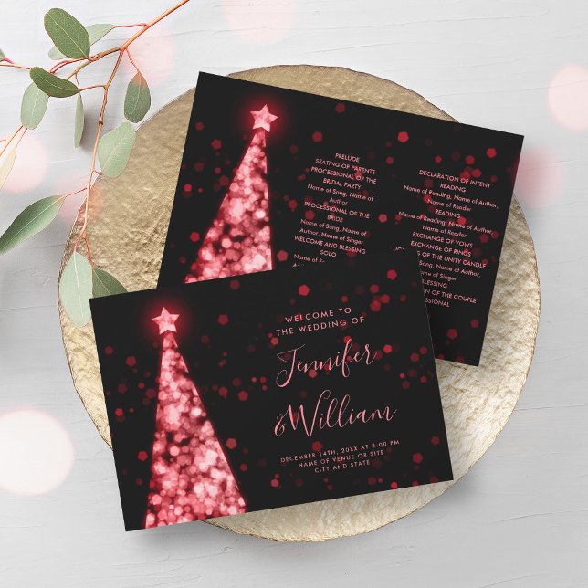 Festive Xmas Tree Red Black Wedding Program (Festive Xmas Tree Red Black Wedding Program)