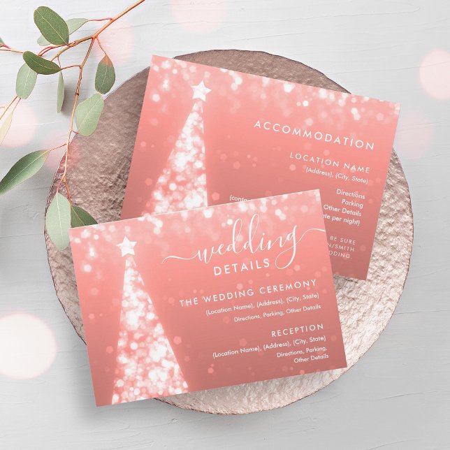 Festive Xmas Tree Rose Gold Wedding Details Card (Festive Xmas Tree Rose Gold Wedding Details Card)