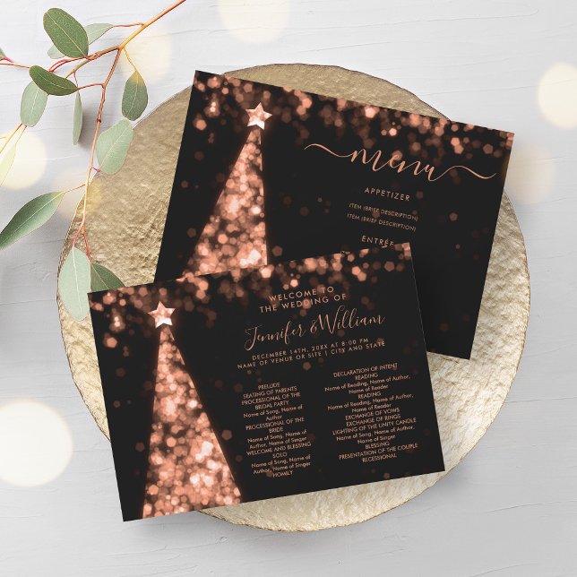 Festive Xmas Tree Rose Gold Wedding Menu Program (Creator Uploaded)