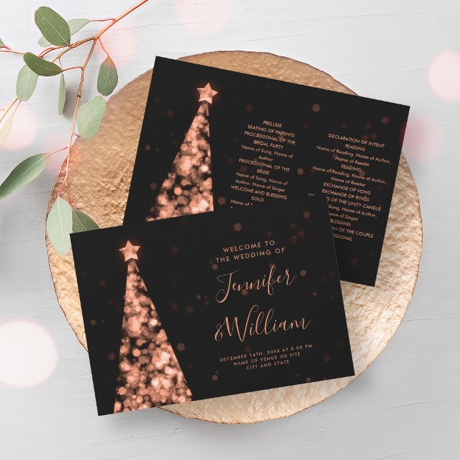 Festive Xmas Tree Rose Gold Wedding Program (Festive Xmas Tree Rose Gold Wedding Program)