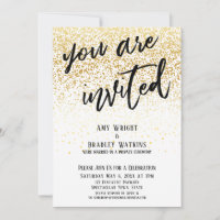 Festive You Are Invited Gold Confetti Reception