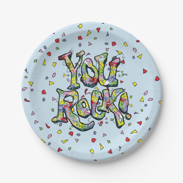 Festive "You Rock!" Lettering Paper Plates (Front)