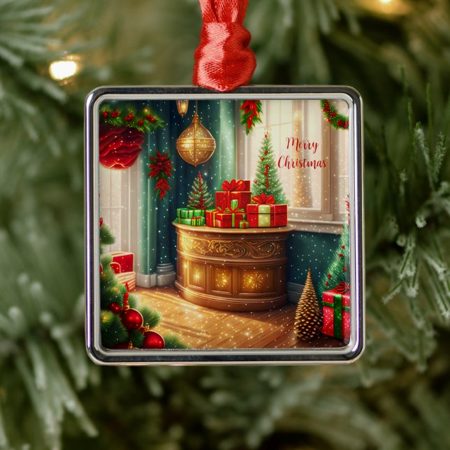 Festively decorated room, traditional Christmas -  Metal Ornament (Tree)