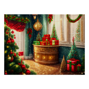 Festively decorated room, traditional Christmas Poster