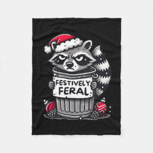 Festively Feral Raccoon Christmas Funny Holiday An Fleece Blanket