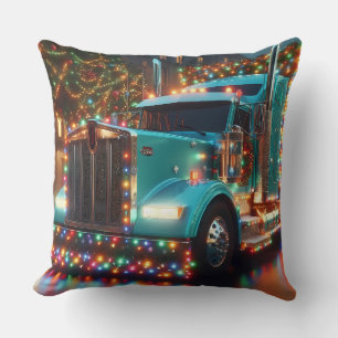 Festlicher Weihnachts-LKW mit Lichtern Throw Pillow