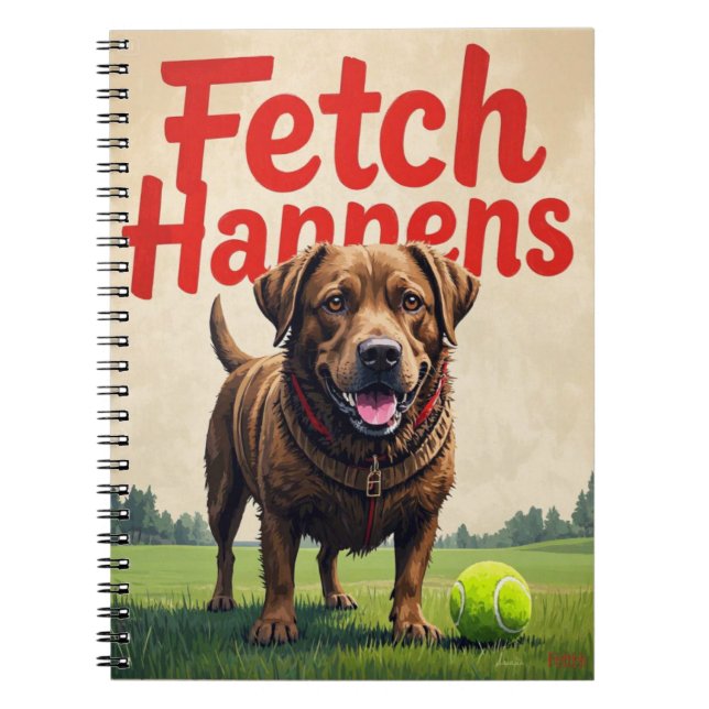 Fetch Happens Humourous dog spiral notebook muddy (Front)