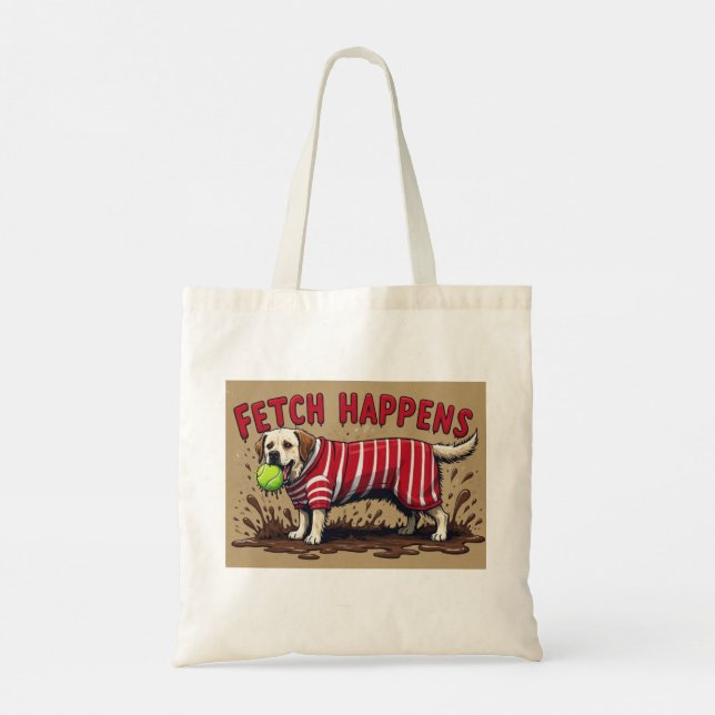 Fetch Happens Humourous dog tote bag muddy Labrado (Back)
