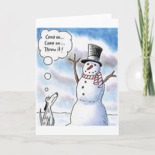 Fetch with Snowman Holiday Card