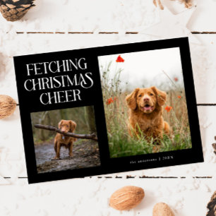 Fetching Christmas Cheer Black Dog Photo  Holiday Card