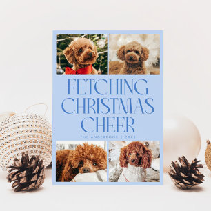 Fetching Christmas Cheer Dog Photo Icy Blue Holiday Card