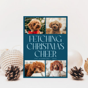 Fetching Christmas Cheer Dog Photo Teal Holiday Card