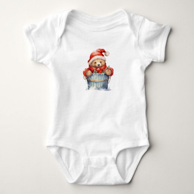 Fetching Little Santa Bear Baby Bodysuit (Front)