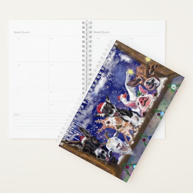 Fête Animale de Noël Drôle Planificateur (Devant avec enveloppe)