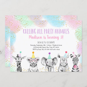 Fête Animaux Fille Safari Invitation Anniversaire
