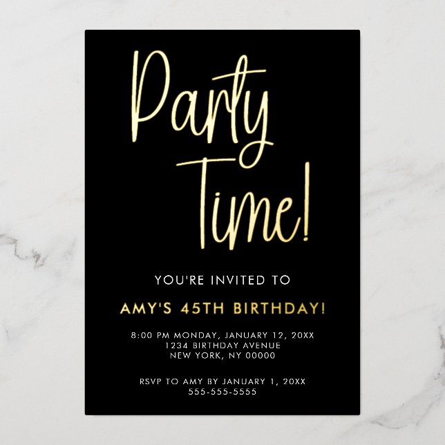 Fête Anniversaire Gold Foil Invitation (Recto)