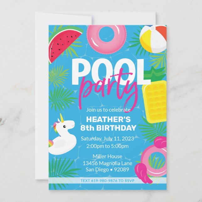 Fête au Piscine  | Invitation d'anniversaire pour  (Devant)