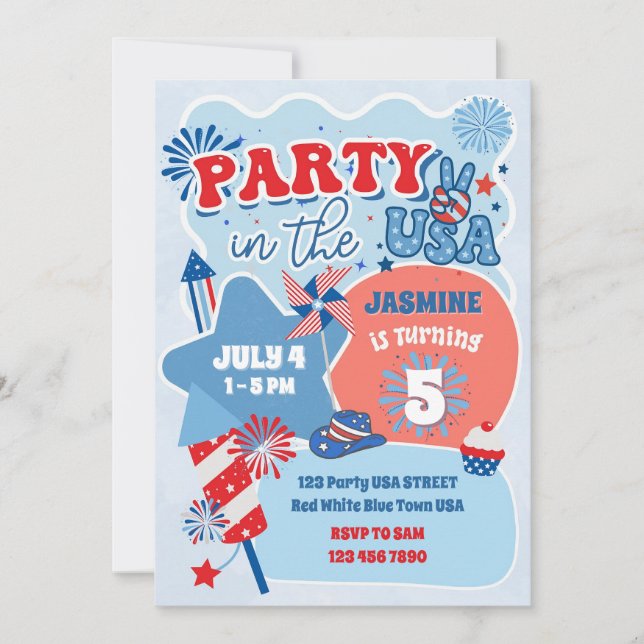 Fête aux Etats-Unis 4 juillet Invitation d'anniver (Devant)