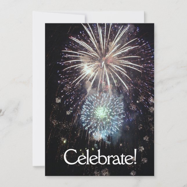 Fête avec Fireworks - Carte d'invitation plate (Devant)