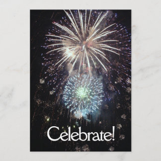Fête avec Fireworks - Carte d'invitation plate