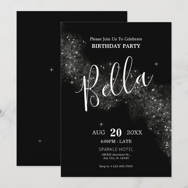 Fête brillante noire Invitation (Devant / Derrière)