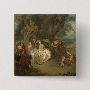 Fête Champêtre, c. 1730 (oil on canvas) 2 Inch Square Button