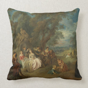 Fête Champêtre, c. 1730 (oil on canvas) Throw Pillow