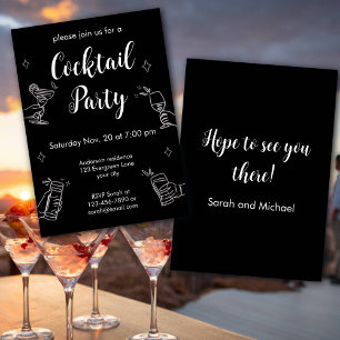 Fête Cocktail Noir Et Blanc Invitation Minimaliste