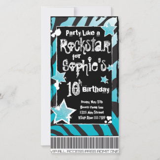Fête comme un Rockstar - Modèle d'invitation bleu