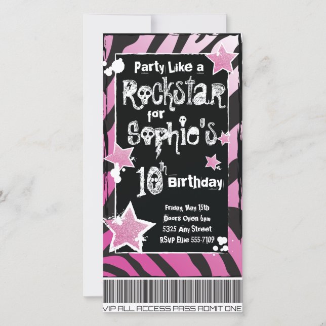 Fête comme une Rockstar - Modèle d'invitation rose (Devant)