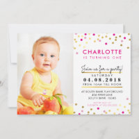 Fête d'anniversaire CONFETTI INVITATION tache or r