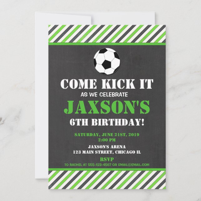 Fête d'anniversaire de football invitation vert no (Devant)
