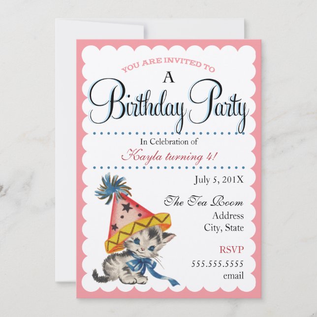 Fête d'anniversaire de Kitty| Invitations d'annive (Devant)