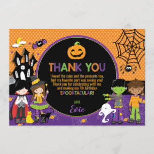 Fête d'anniversaire d'Halloween Carte de remerciem