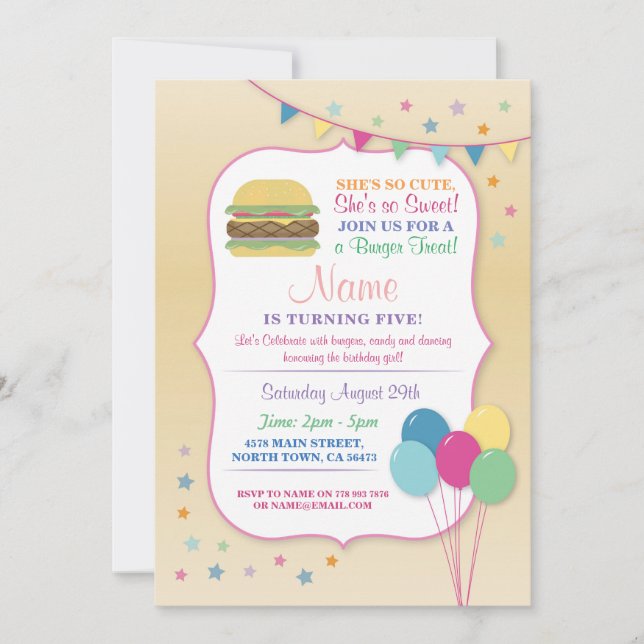 Fête d'anniversaire d'hamburger tout invitation (Devant)