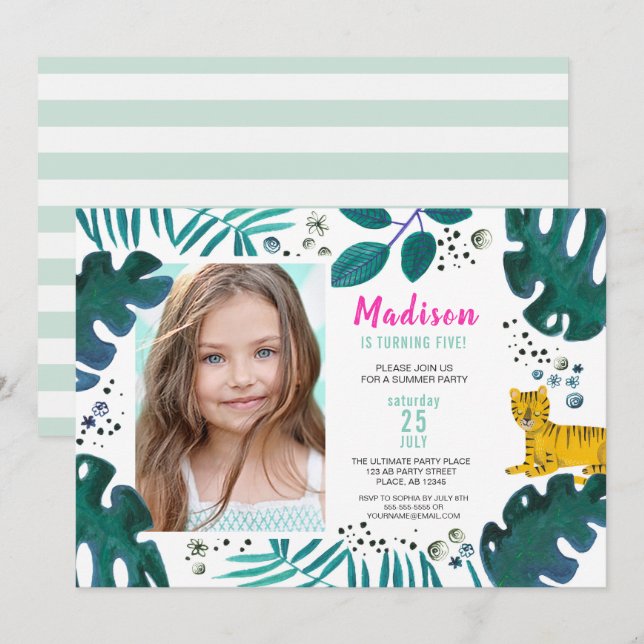 Fête d'anniversaire | Jungle de Tigre | Invitation (Devant / Derrière)