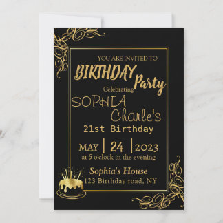 Fête d'anniversaire Noir et Or Invitation