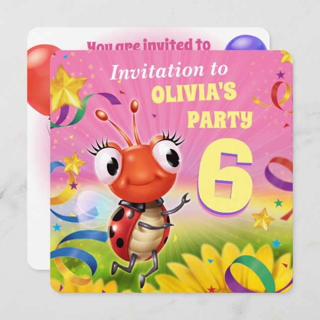 Fête d'anniversaire personnalisée Fille invitation (Devant / Derrière)