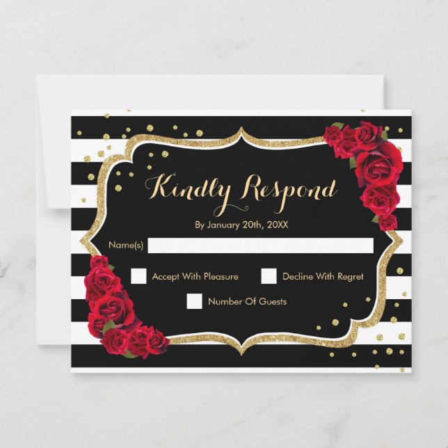 Fête d'anniversaire RSVP - Carte Rouge Noir Or (Devant)