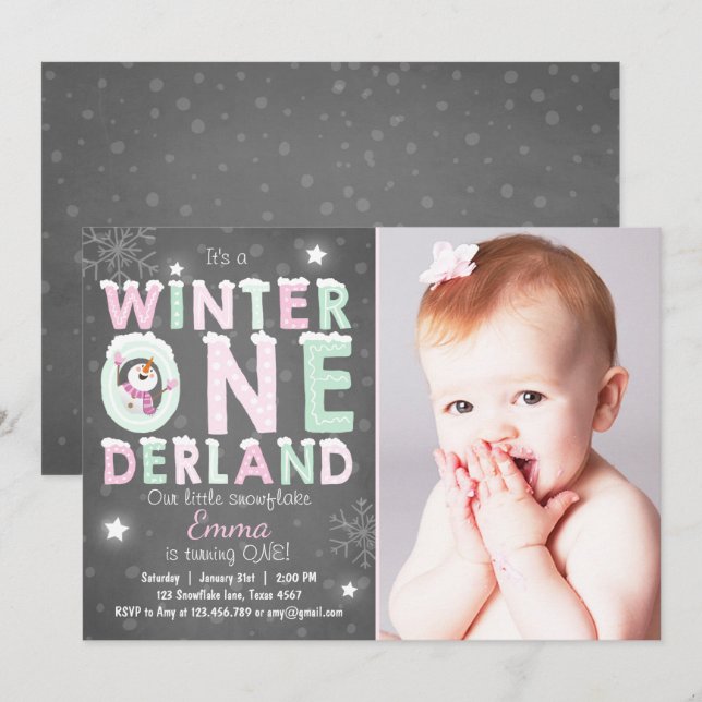 Fête d'anniversaire Winter Onederland invitation M (Devant / Derrière)