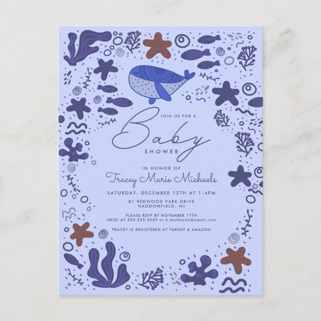 FETE DE BÉBÉ | Carte postale Baleine Mignonne à De (Devant)