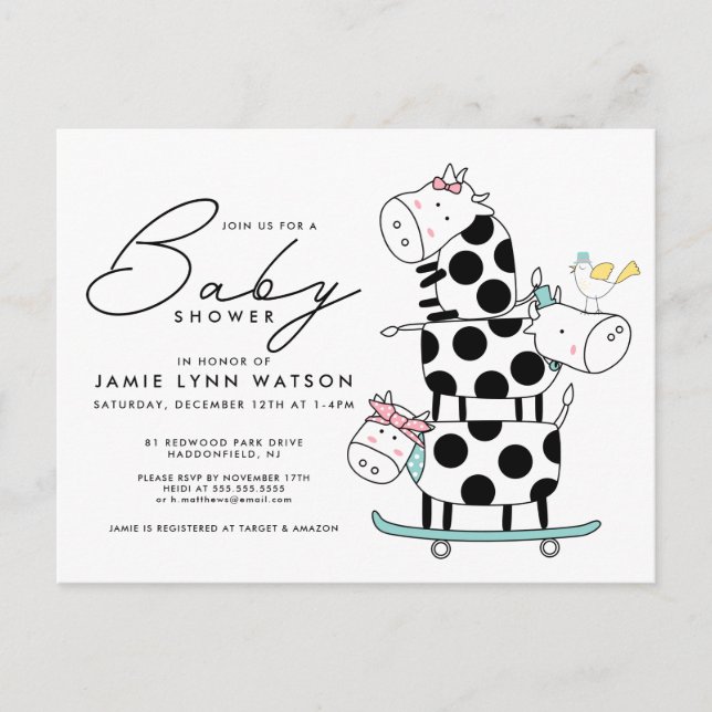 FETE DE BÉBÉ | Carte postale de vaches gribouillée (Devant)