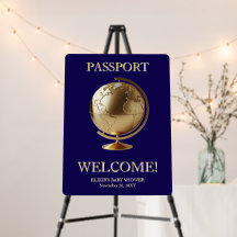 Fête de bébé voyage Passeport Globe Doré