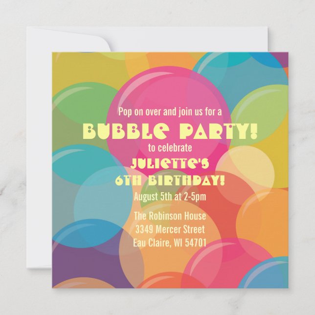 Fête de bulle colorée Invitation Anniversaire (Devant)