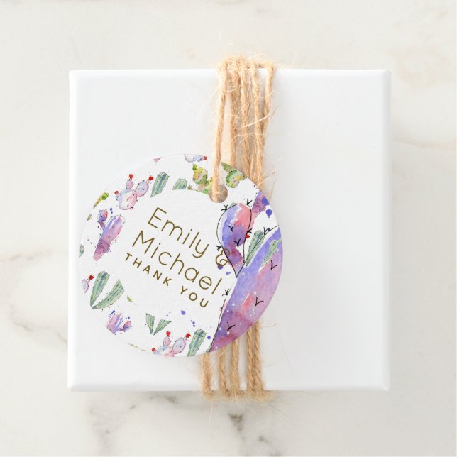 Fête de cactus à l'aquarelle Étiquette de remercie (En situation)