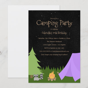 Fête de Camping pour filles   Invitation de fête d